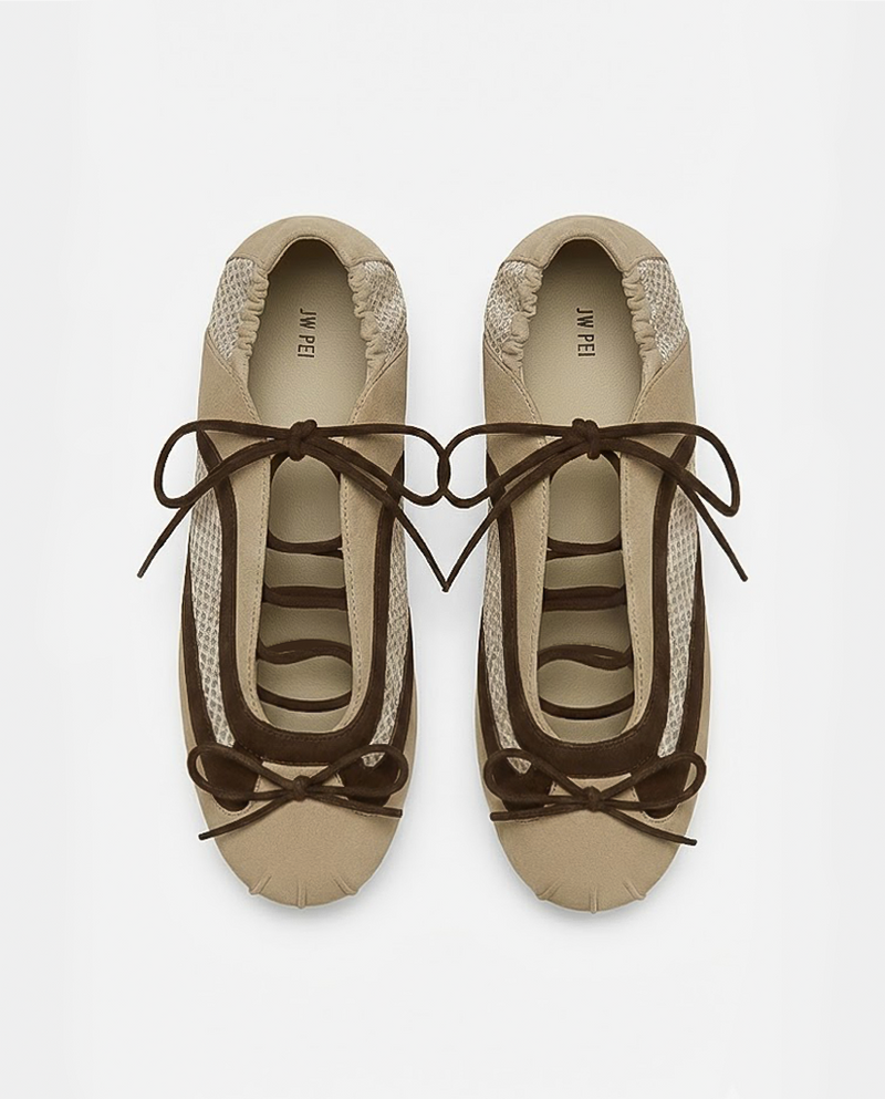 Lena Lace-Up Ballet Sneakers - Oatmeal Khaki