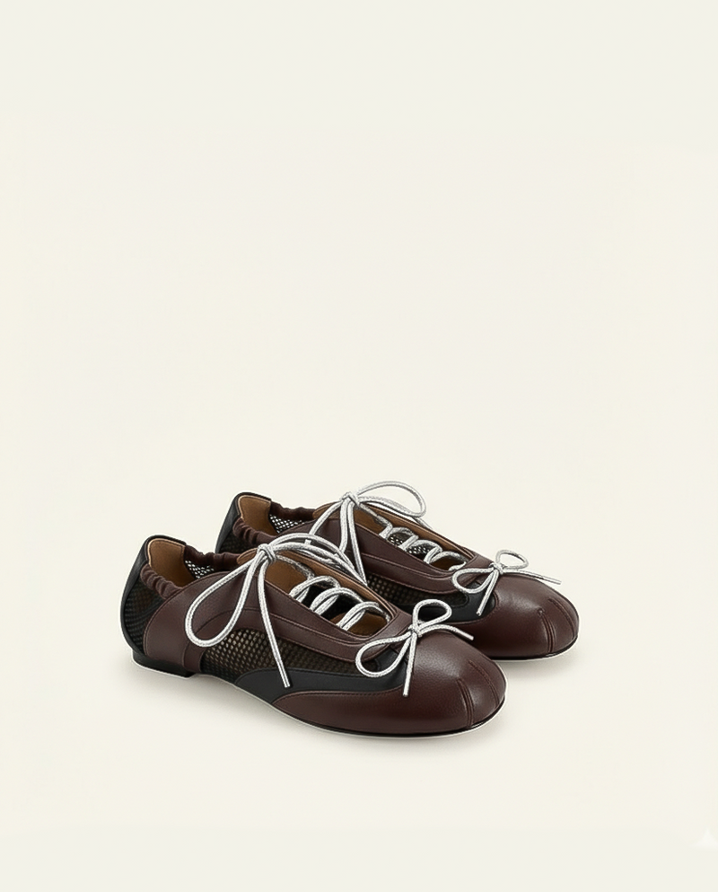 Lena Lace-Up Ballet Sneakers - Chocolate Brown