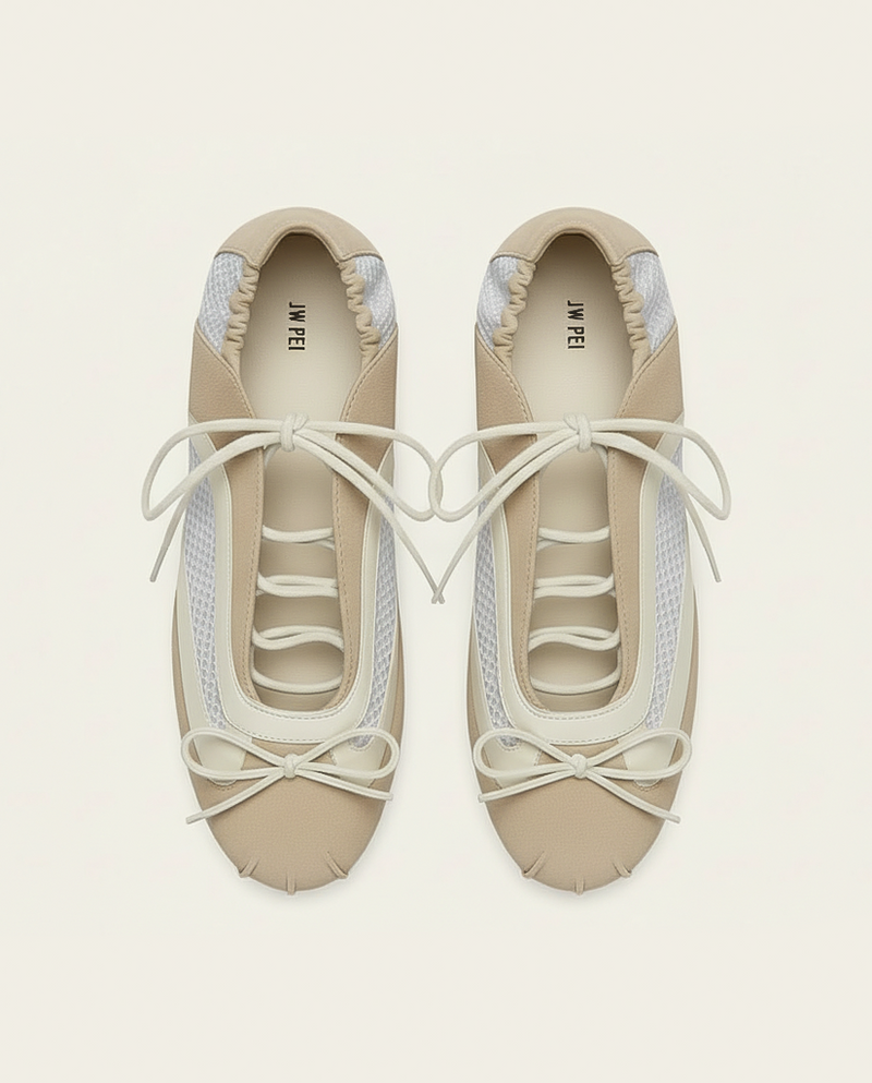 Lena Lace-Up Ballet Sneakers - Light Khaki