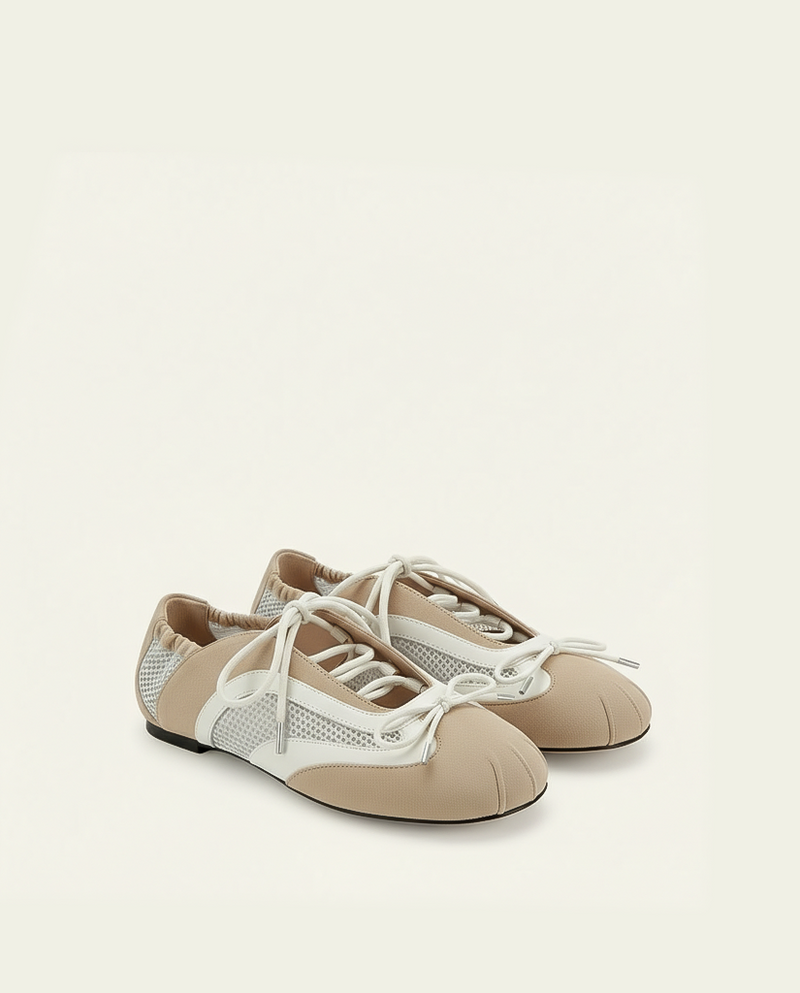 Lena Lace-Up Ballet Sneakers - Light Khaki