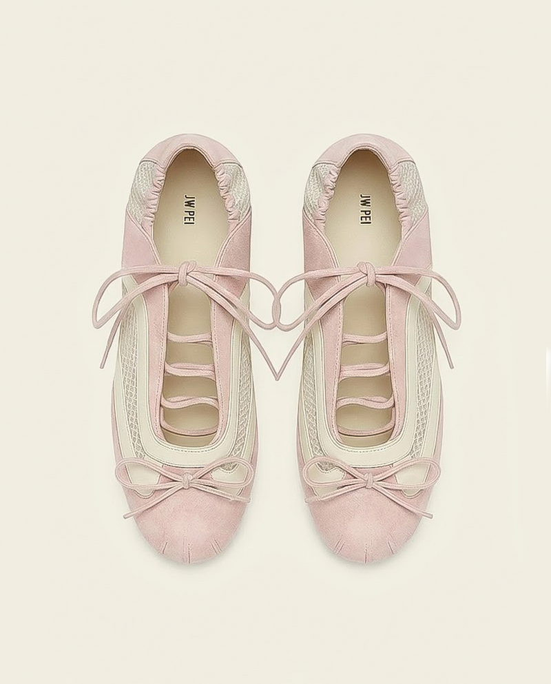Lena Lace-Up Ballet Sneakers - Blush Pink
