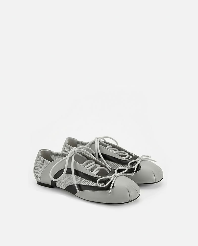 Lena Lace-Up Ballet Sneakers - Grey & Black