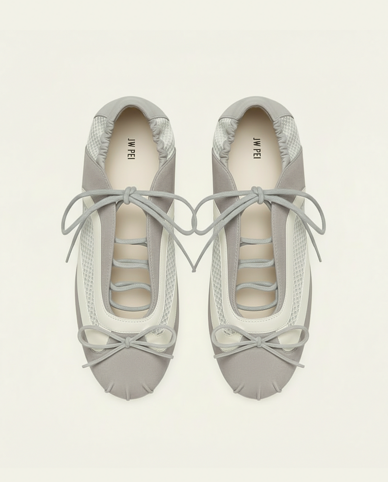 Lena Lace-Up Ballet Sneakers - Light Grey