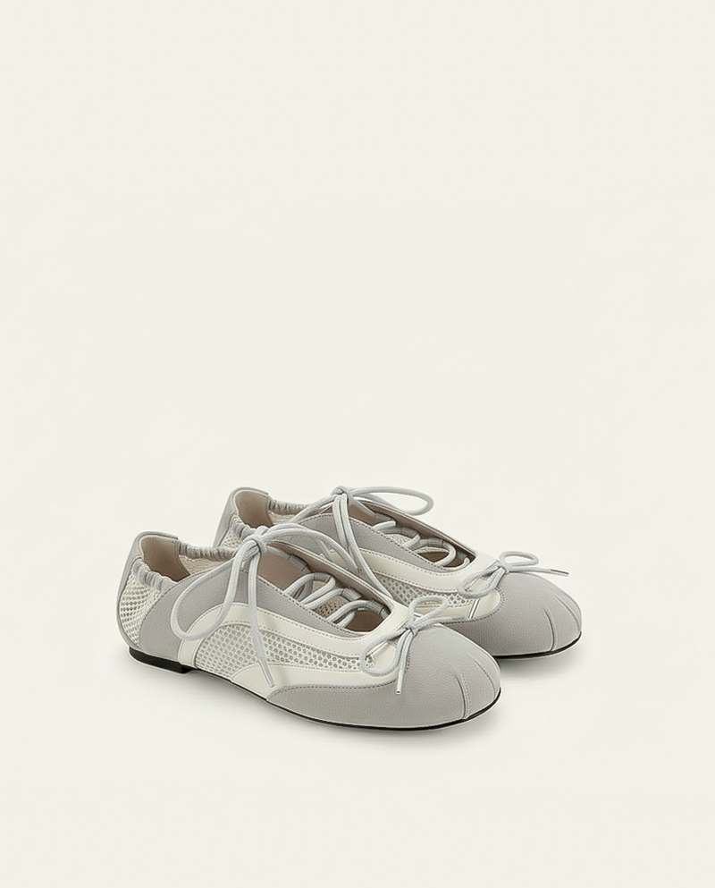 Lena Lace-Up Ballet Sneakers - Light Grey