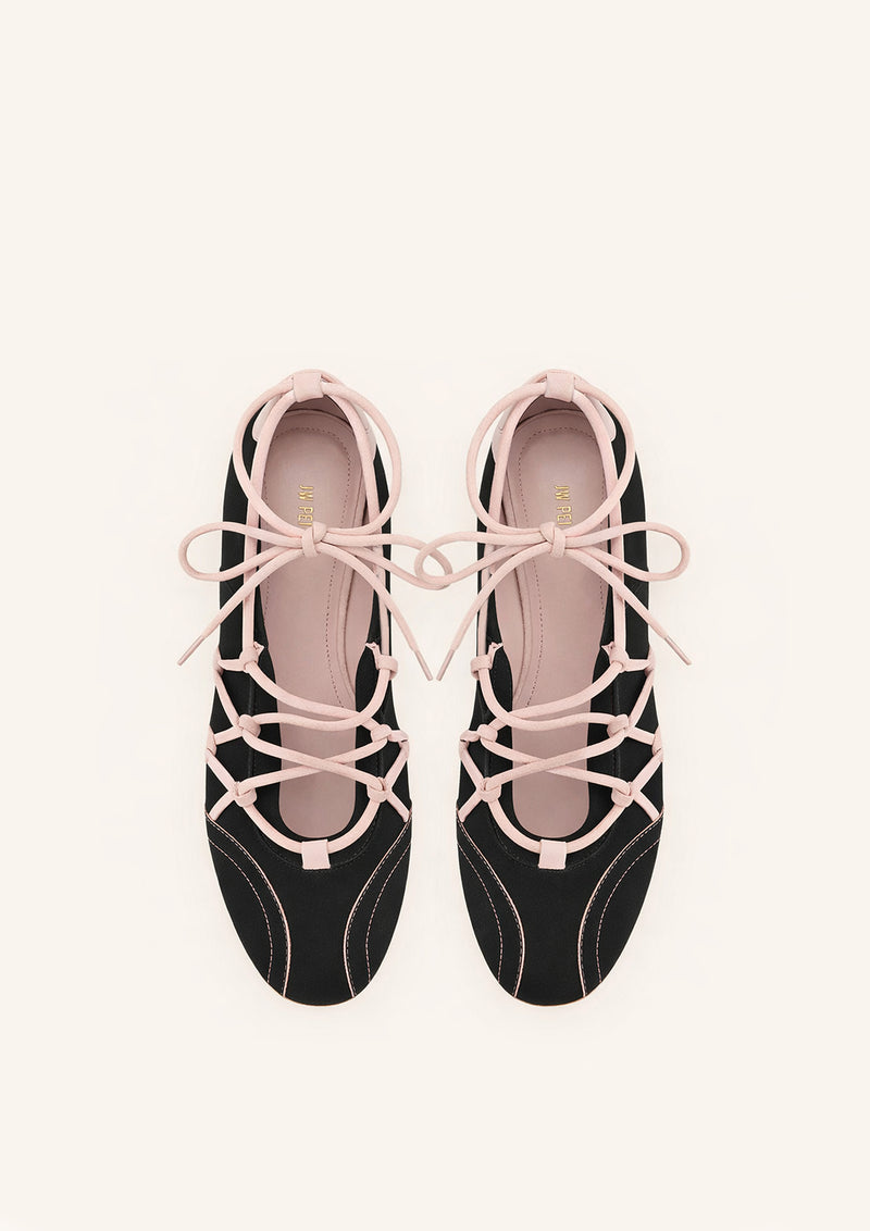 Iria Lace-Up Ballet Flats - Black & Pink
