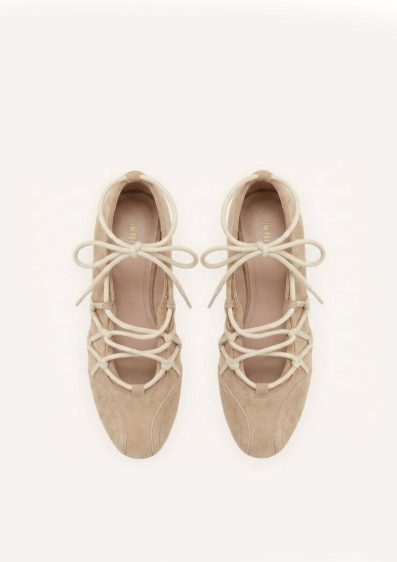 Iria Lace-Up Ballet Flats - Light Brown