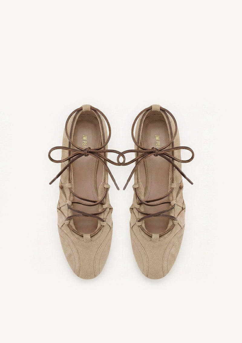 Iria Lace-Up Ballet Flats - Light Khaki