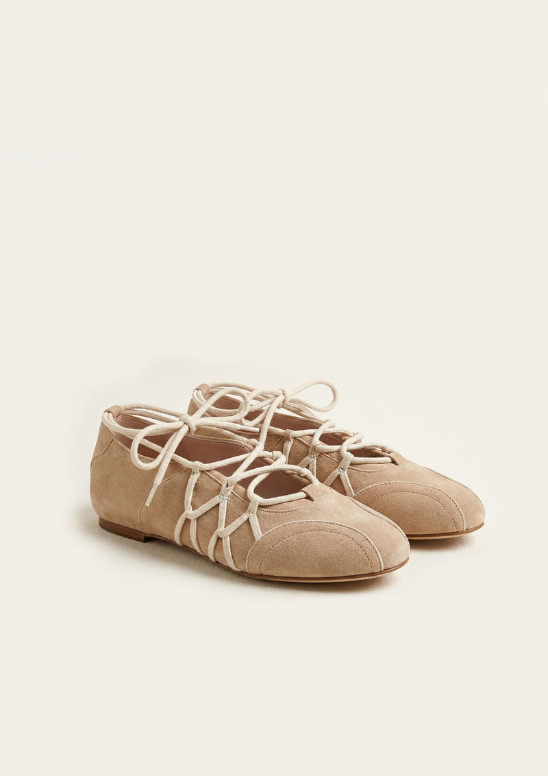 Iria Lace-Up Ballet Flats - Light Brown