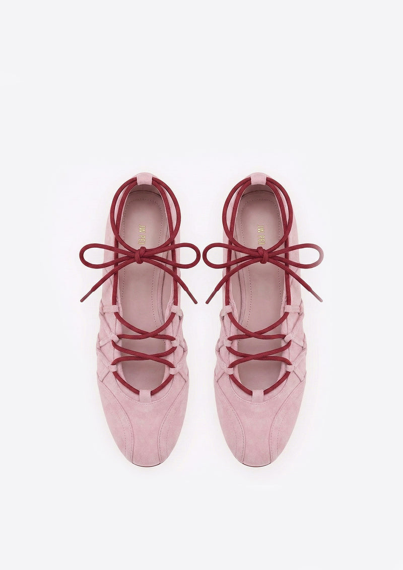 Iria Lace-Up Ballet Flats - Dusty Rose