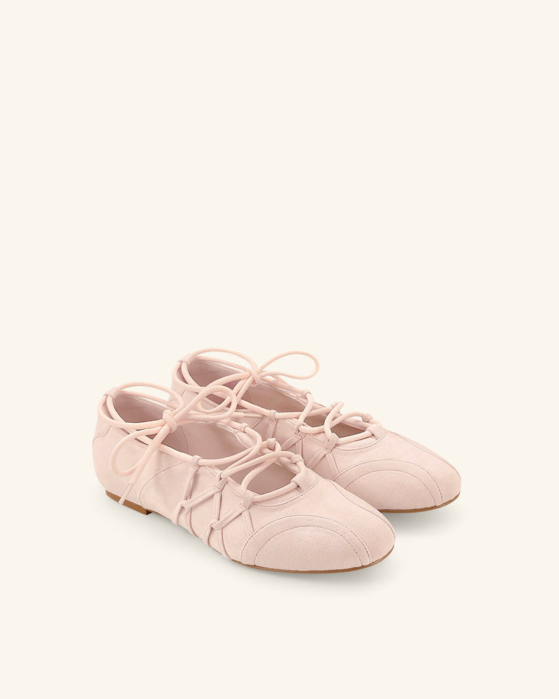 Iria Lace-Up Ballet Flats - Blush Pink