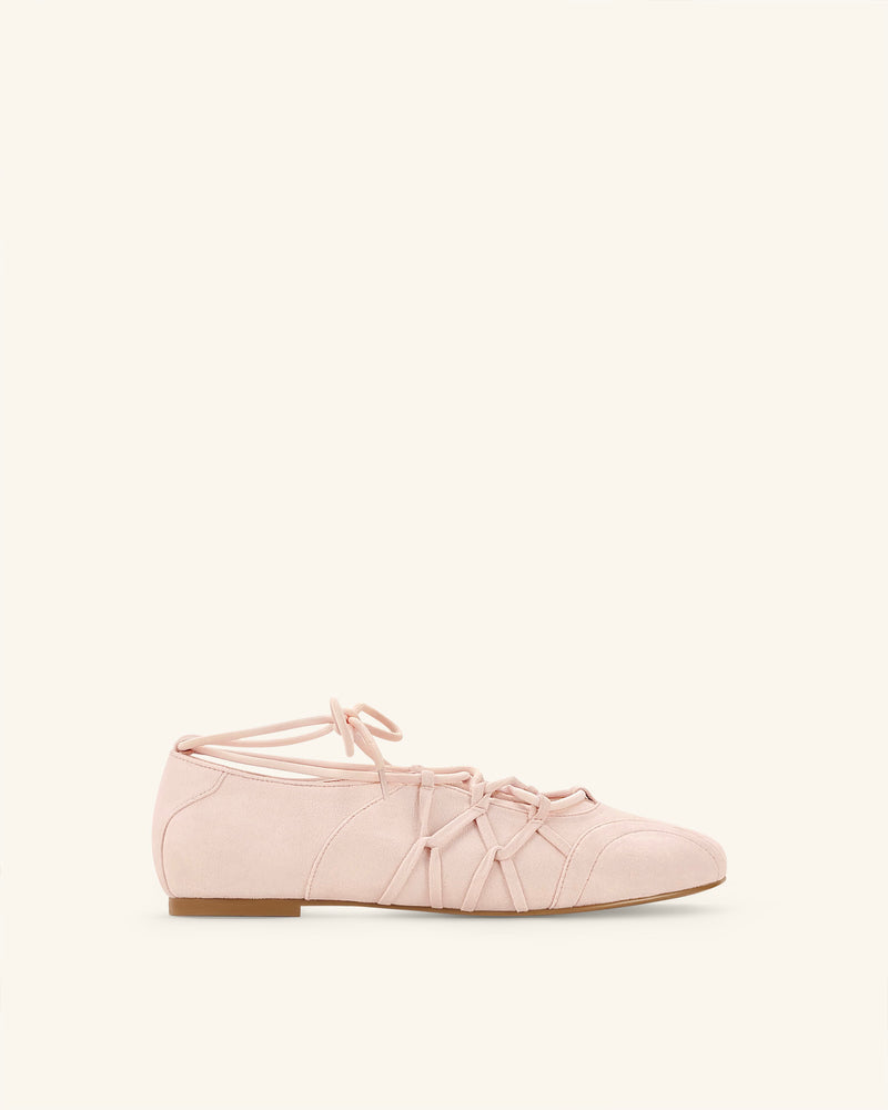 Iria Lace-Up Ballet Flats - Blush Pink