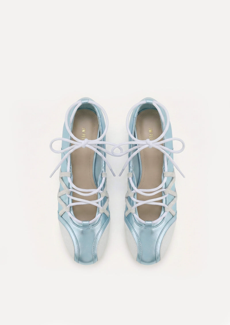 Iria Lace-Up Ballet Flats - Aqua Blue