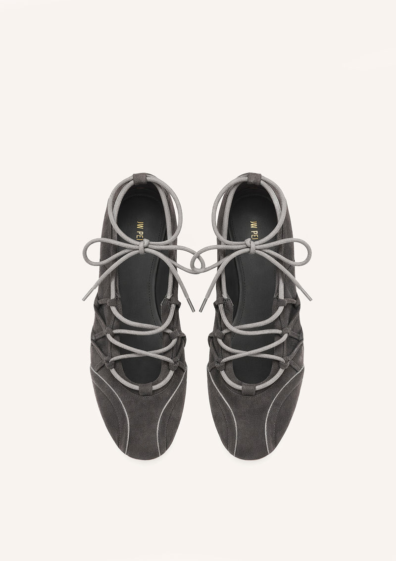 Iria Lace-Up Ballet Flats - Dark Grey