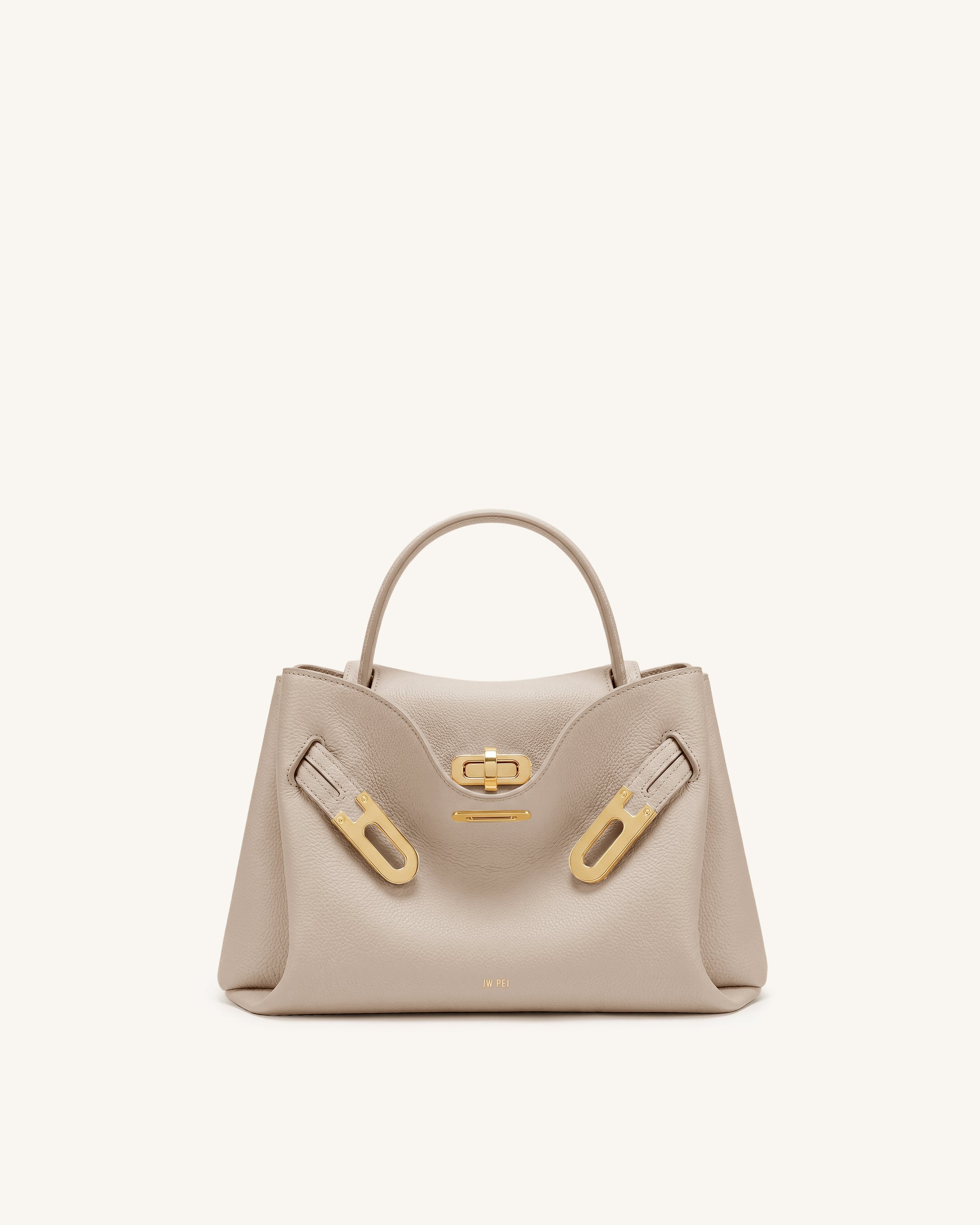 Rhea Small Pebbled Double Buckle Shoulder Bag - Sand