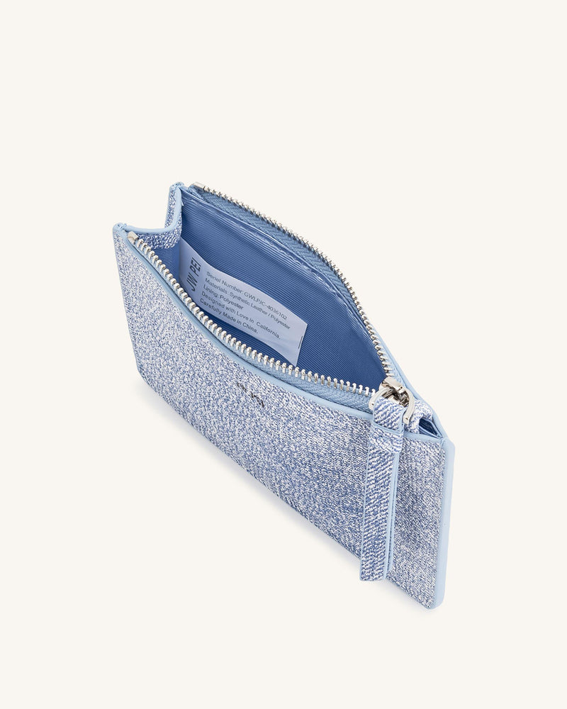 Quinn Denim Embossed Zipped Card Holder - Blue