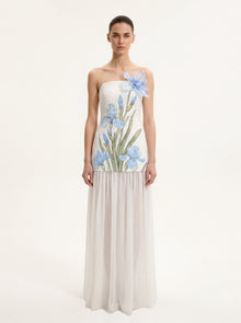 Floral One Shoulder Maxi Dress - White