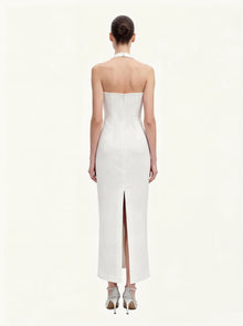 Floral Print Halter Maxi Dress - White