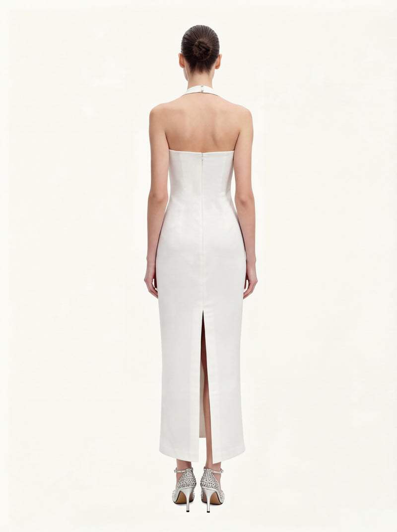 Floral Print Halter Maxi Dress - White