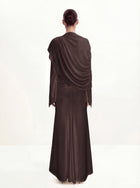 Sheer Shawl Ruched Bodycon Maxi Gown - Brown