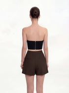 Woven Cotton Tailored Shorts - Brown