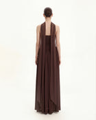 Ruched Panel Strapless Maxi Dress - Brown