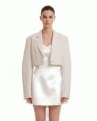 Structured Power-Shoulder Cropped Blazer - Beige