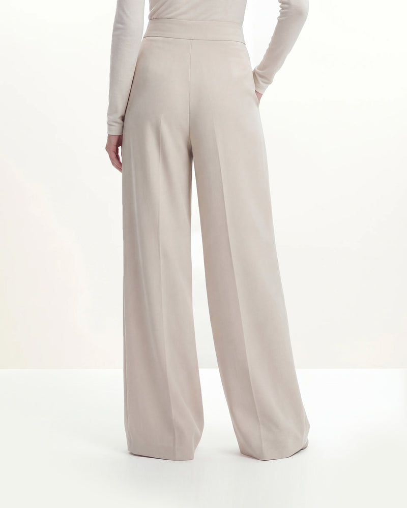 Pleated Wide-Leg Trousers - Beige