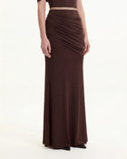 Ruched Column Maxi Skirt - Brown