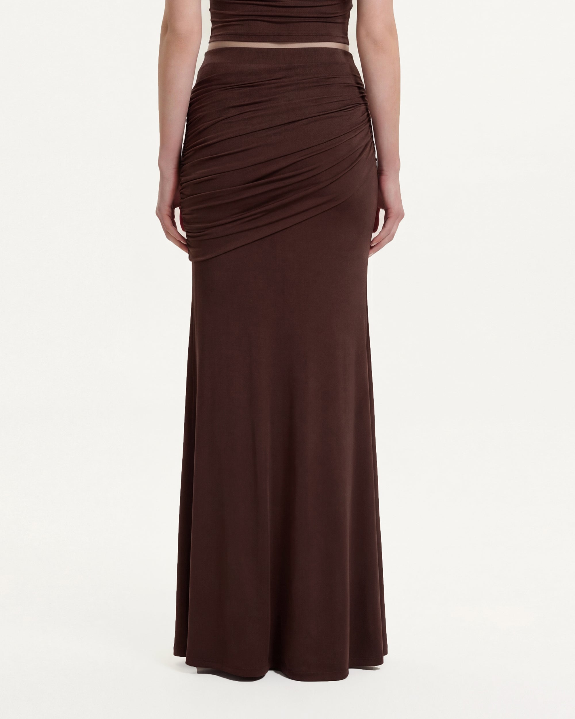 Ruched Column Maxi Skirt - Brown