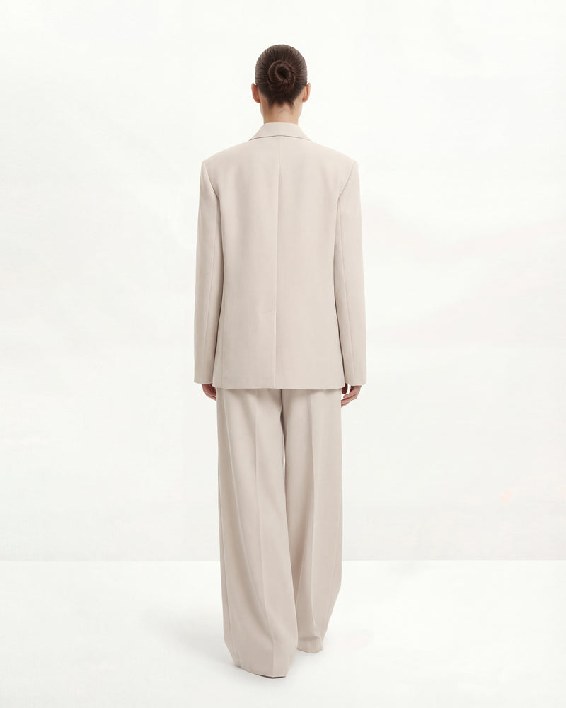 Structured Power-Shoulder Double-Breasted Blazer - Beige