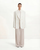 Structured Power-Shoulder Double-Breasted Blazer - White