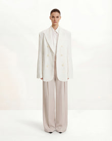 Structured Power-Shoulder Double-Breasted Blazer - White