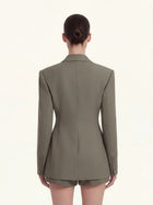 Structured Double-Breasted Tailored Blazer-Green Khaki