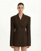 Structured Double-Breasted Tailored Blazer-Brown