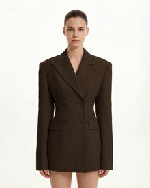 Structured Double-Breasted Tailored Blazer-Brown