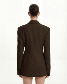 Structured Double-Breasted Tailored Blazer-Brown