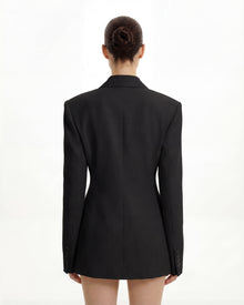 Structured Double-Breasted Tailored Blazer-Black