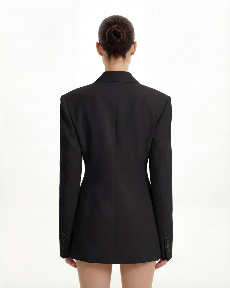 Structured Double-Breasted Tailored Blazer-Black