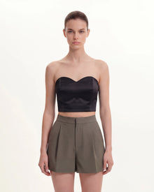 Woven Cotton Tailored Shorts - Green Khaki