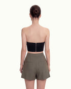 Woven Cotton Tailored Shorts - Green Khaki