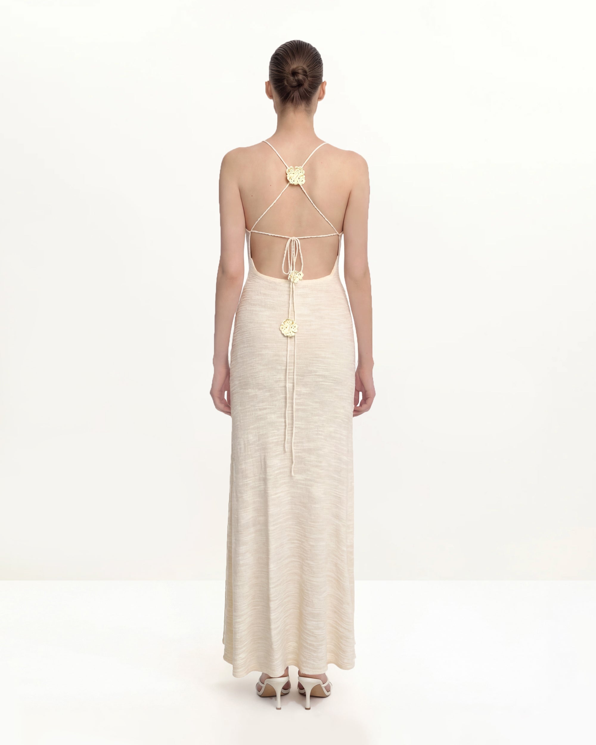 Textured Knit Halter Maxi Dress - Cream