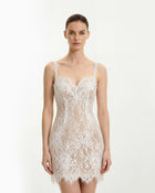 Eyelash Lace Bustier Bodycon Dress - White