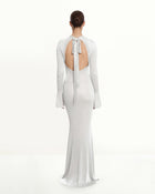 Open-Back Tie-Neck Knitted Maxi Dress - White