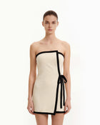 Contrast Trim Wrap Mini Dress - Cream