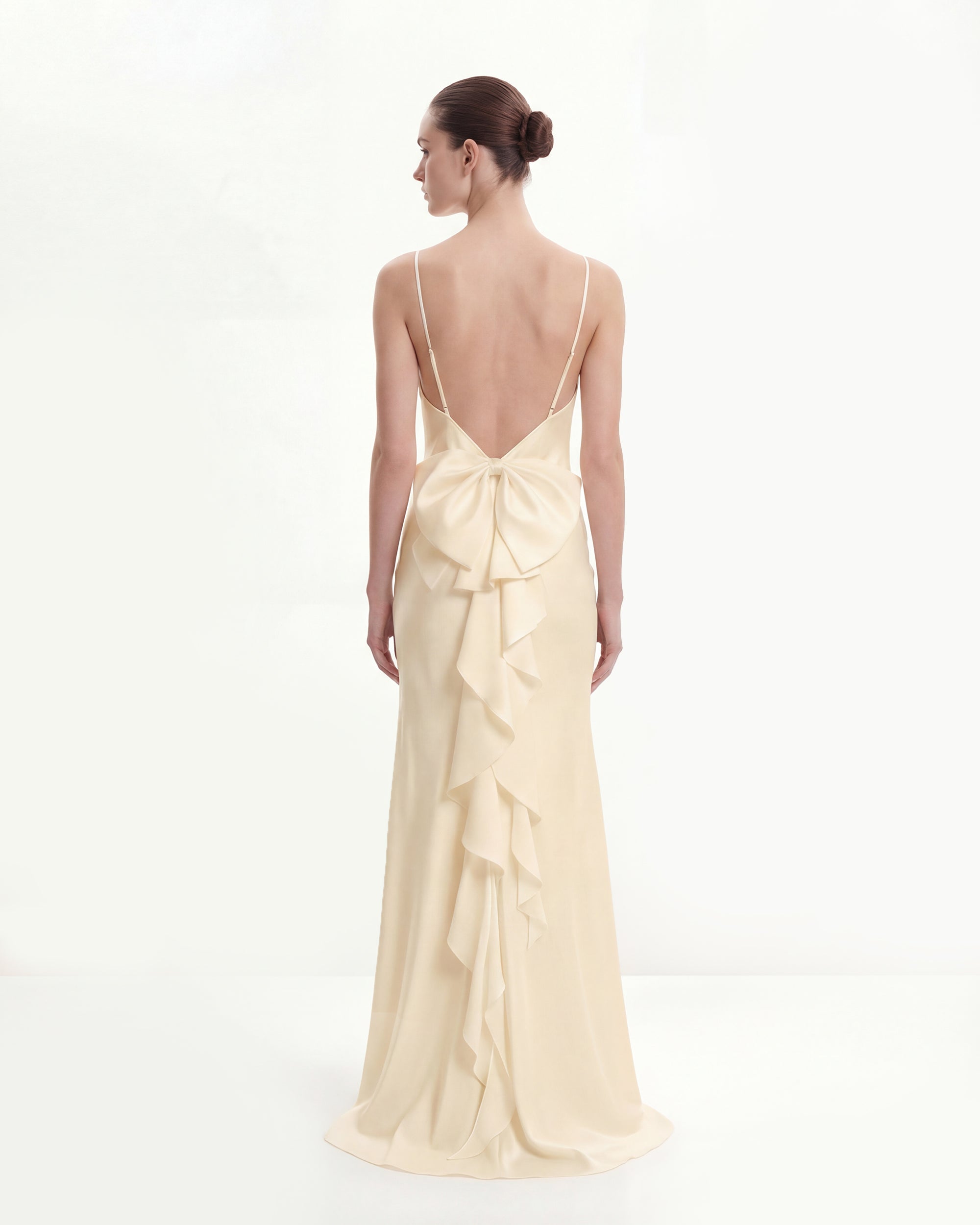 Satin Cowl-Neck Bow-Back Maxi Dress - Yellow