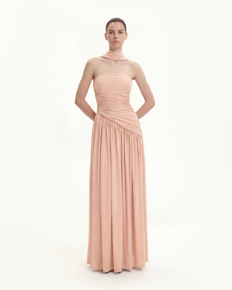 Ruched Panel Strapless Maxi Dress - Pink