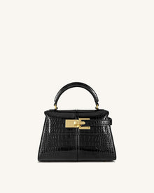 Elise Top Handle Bag - Black Croc