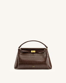Carmen Top Handle Bag - Dark Brown Croc