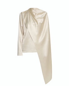 Asymmetric Drape High-Neck Cape Top - Cream