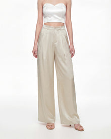 Satin Wide-Leg Trousers - Cream